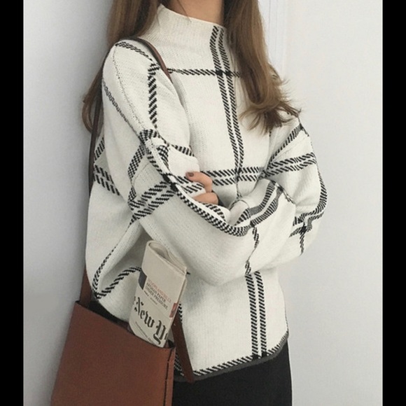 Sweaters - Cozy Stylish Fine Knit Plaid Turtleneck